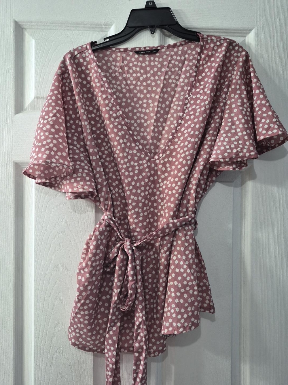 SHEIN Rose Pink Floral Wrap Blouse